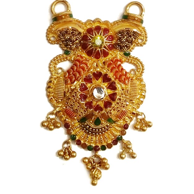 916 Gold Minakari Heart Shepherd Mangalsutra Pendant Set MGA - MGP019 - Image 2