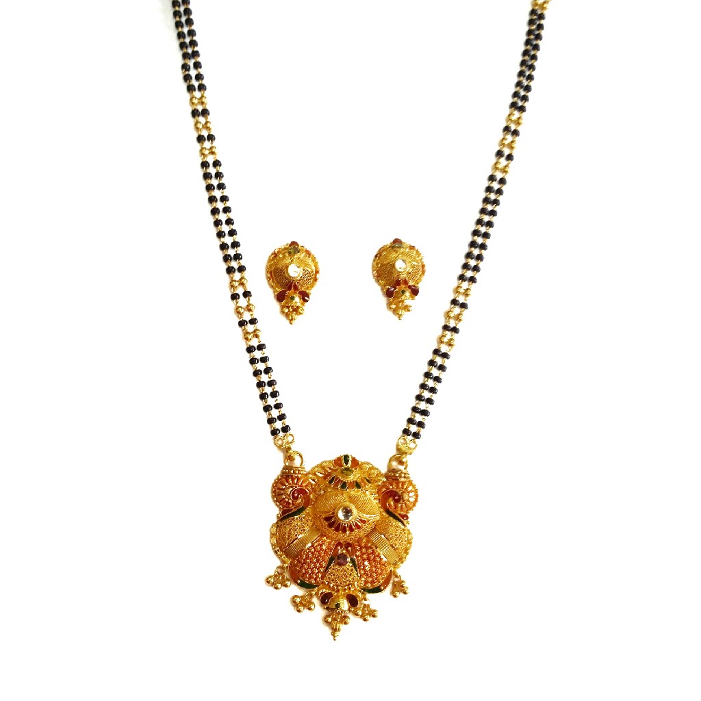 22k Gold Modern Stylish Meenakari Peacock Mangalsutra MGA - GM058