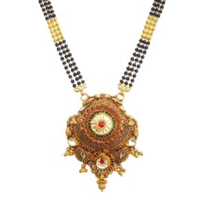 22k Gold Antique Flower Shaped Rajwadi Mangalsutra MGA - GM055