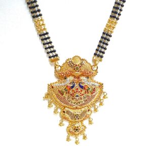 22k Gold Black Beads Meenakari Peacock Mangalsutra MGA - GM049