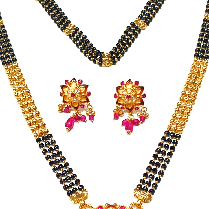 22kt Gold Kalkatti Round Shape 3 Line Mangalsutra MGA - GM048 - Image 3