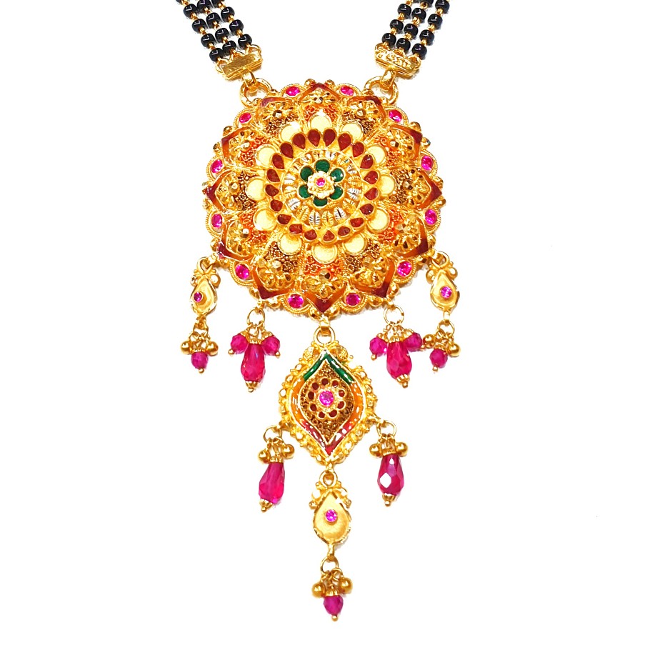 22kt Gold Kalkatti Round Shape 3 Line Mangalsutra MGA - GM048 - Image 2
