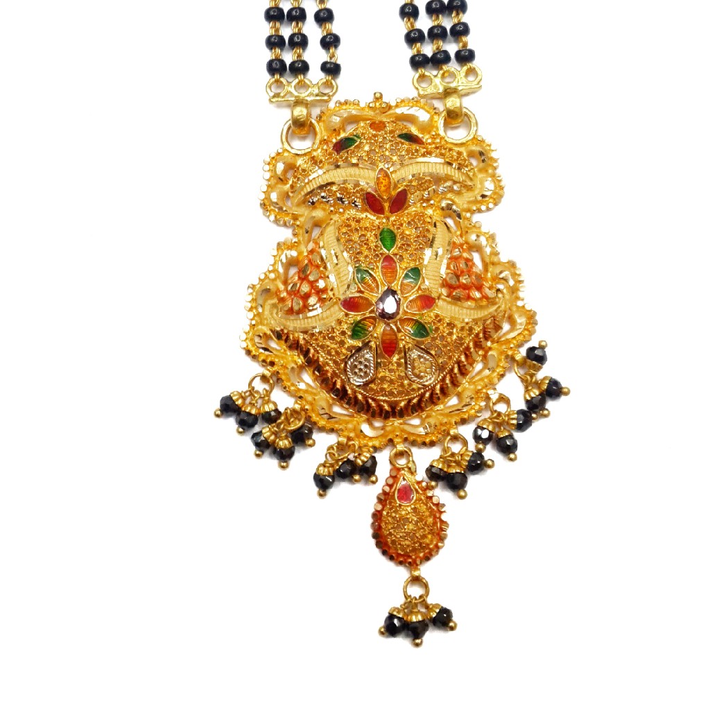 22k Gold Kalkatti 3 Line Black Beads Mangalsutra MGA - GM024 - Image 2