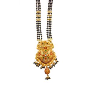 22k Gold Kalkatti 3 Line Black Beads Mangalsutra MGA - GM024