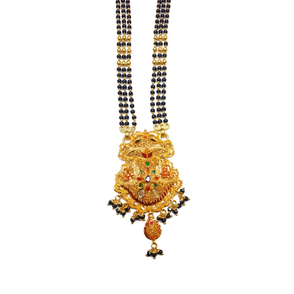 22k Gold Kalkatti 3 Line Black Beads Mangalsutra MGA - GM024