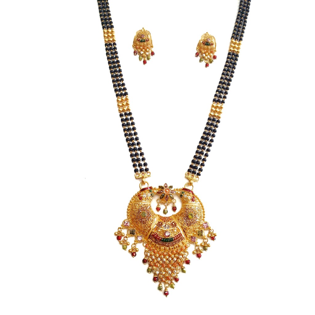 916 Gold Kalkatti 3 Line Mangalsutra With Earrings MGA - GM021