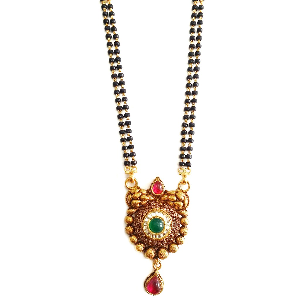 916 Gold Antique Round Shape Black Beads Mangalsutra MGA - GM017