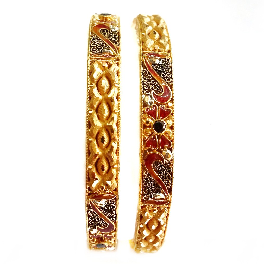 22k Gold Kalkatti Meenakari Patla Bangles MGA - GP080