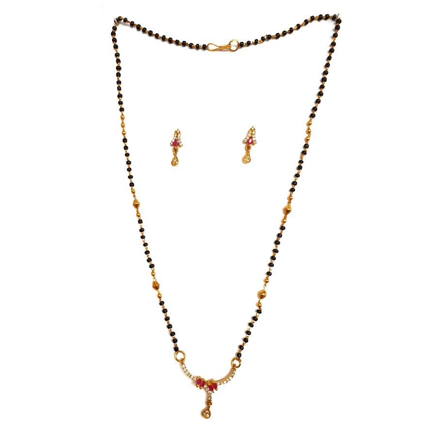 1 Gram Gold Forming CZ Diamond Mangalsutra MGA - MSE0076