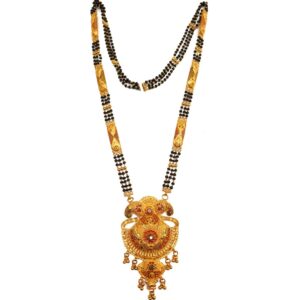 1 gram gold forming three line kalkatti mangalsutra mga - mse0125