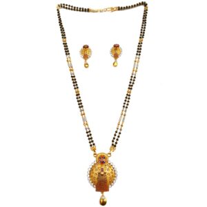 1 gram gold forming two line round shape mangalsutra mga - mse0114