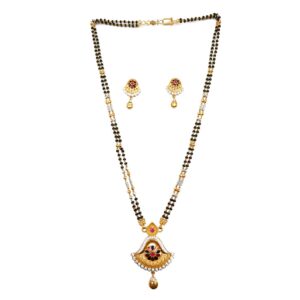 1 gram gold forming meenakari flower shape mangalsutra mga - mse0109