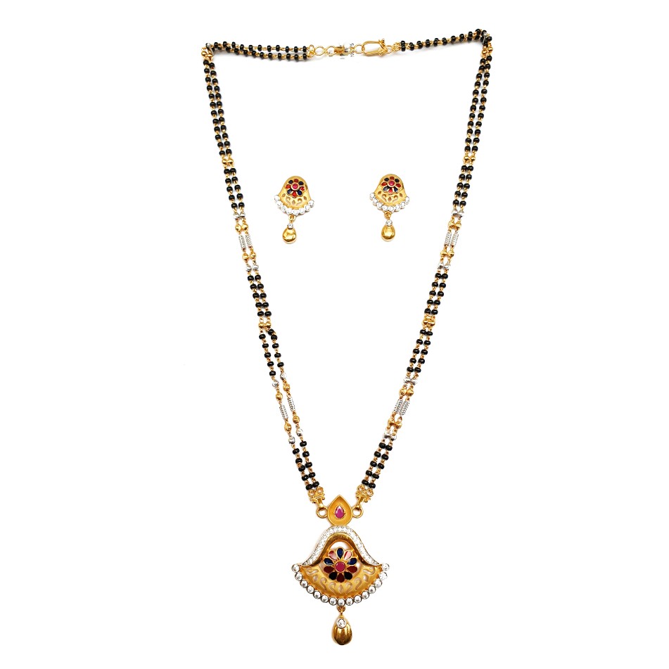 1 gram gold forming meenakari flower shape mangalsutra mga - mse0109