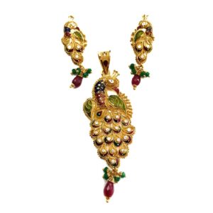22kt Gold Meenakari Peacock Pendant Set MGA - GPS003