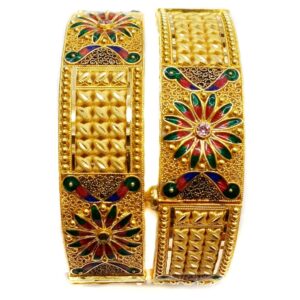 22k gold meenakari flower shape kada bangles mga - gp078