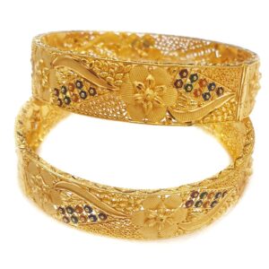 916 Gold Kalkatti Meenakari Flower Shape Kada Bangles MGA - GP073