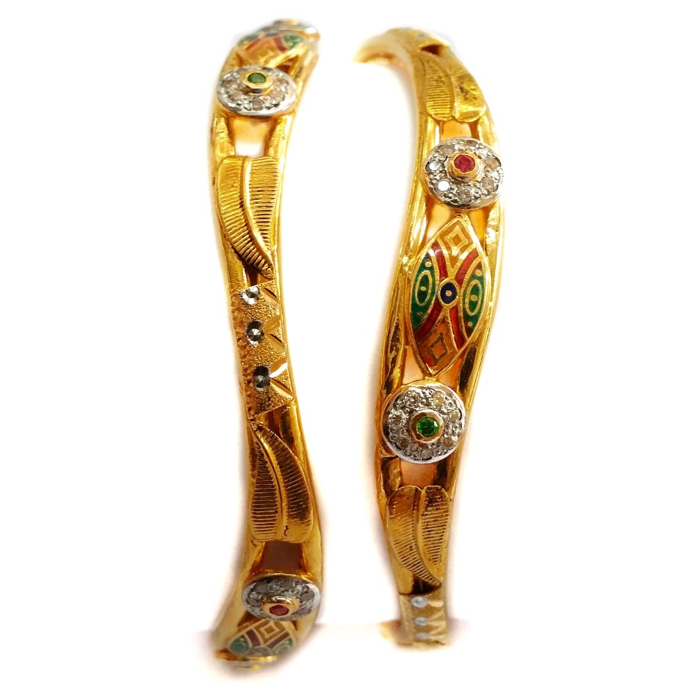 22k Gold Meenakari CZ Diamond Meenakari Copper Kadli bangles MGA - GK016