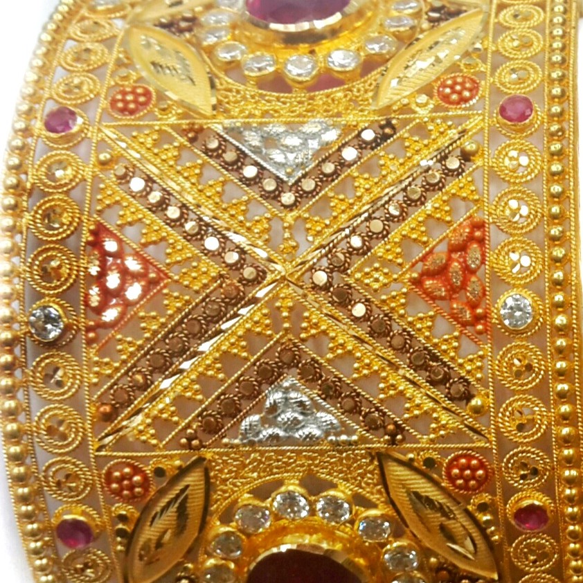 22k Gold Dark Pink Diamond Oval Shape Baloya Bangles MGA - GP058 - Image 3