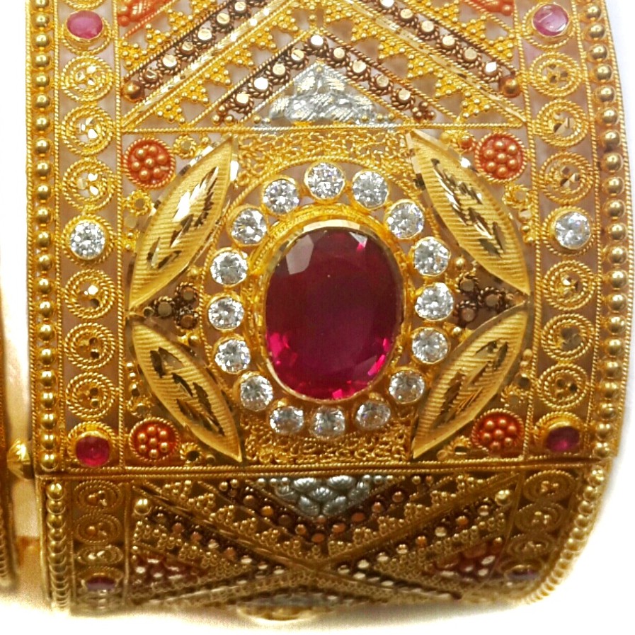 22k Gold Dark Pink Diamond Oval Shape Baloya Bangles MGA - GP058 - Image 2