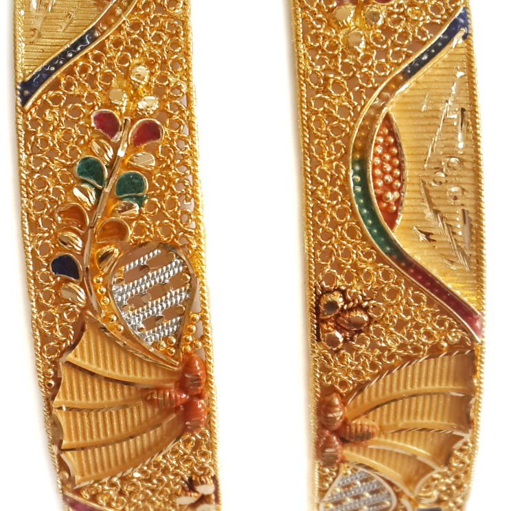 22k Gold Meenakari Kalkatti Kada Bangles MGA - GP052 - Image 2
