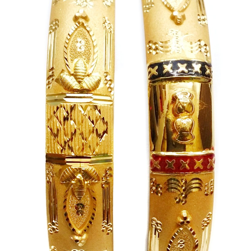 22k Gold Meenakari Half Round Patla Bangles MGA - GP051 - Image 2
