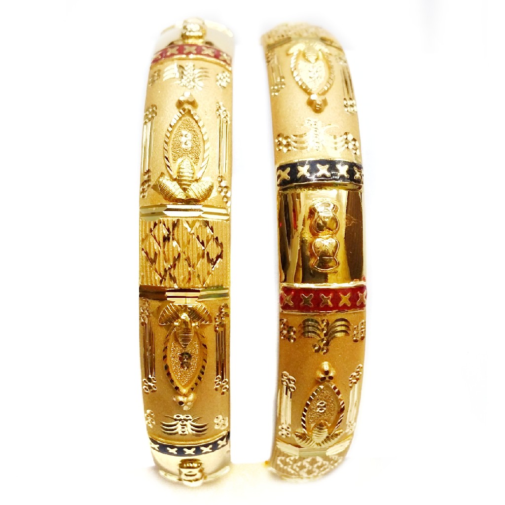22k Gold Meenakari Half Round Patla Bangles MGA - GP051