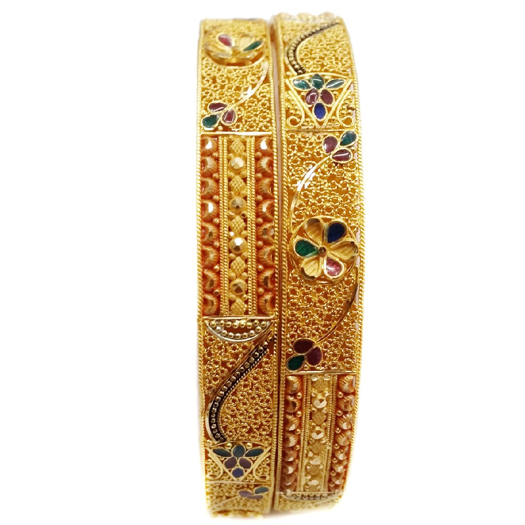 22k Gold multiple Meenakari flower shape Bangles MGA - GP048