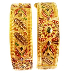 22k Gold Kalkatti Meenakari Patla Bangles MGA - GP047