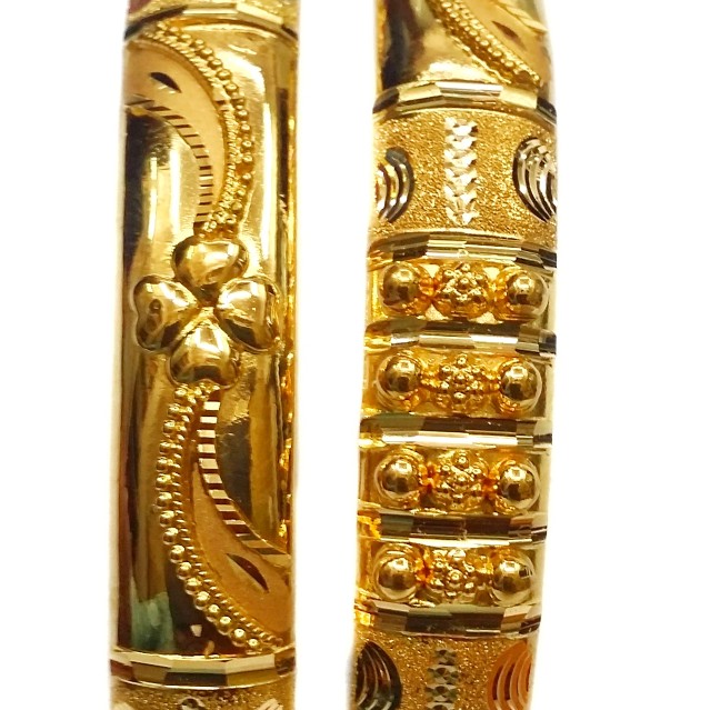 22k Plain Gold Fancy Patla Bangles MGA - GP046 - Image 2