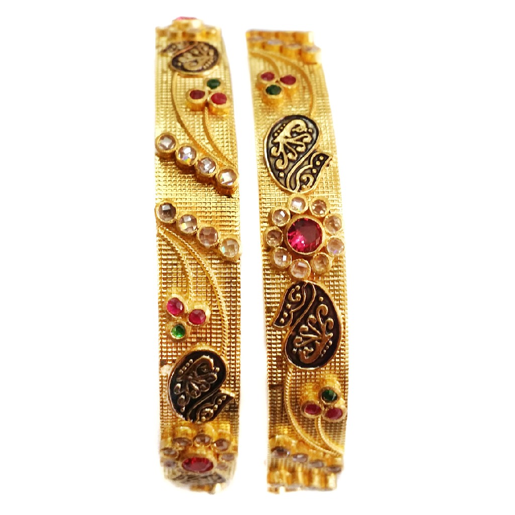 22k Gold Antique Checkers Diamond Flower Kada Bangles MGA - GP045