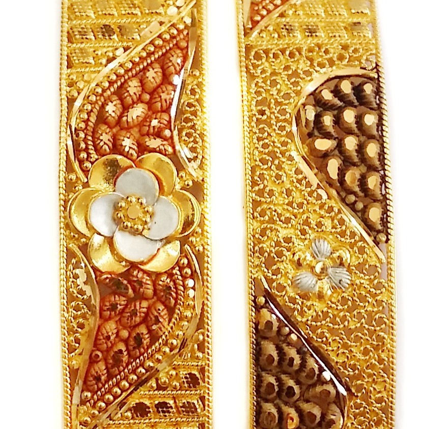 22k Gold Kalkatti Flower Shape Patla Bangles MGA - GP042 - Image 2