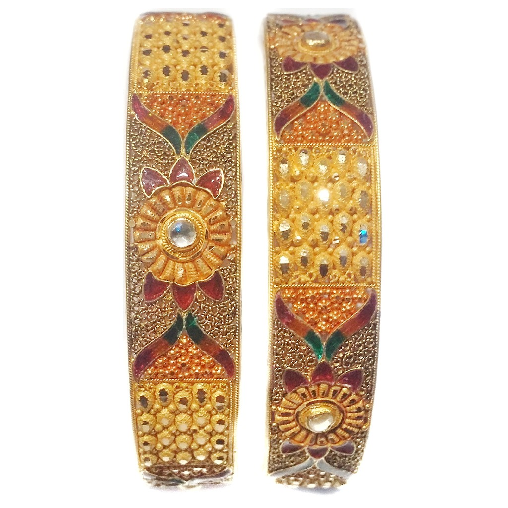 22k 916 Gold Kalkatti Meenakari Patla Bangles MGA - GP033