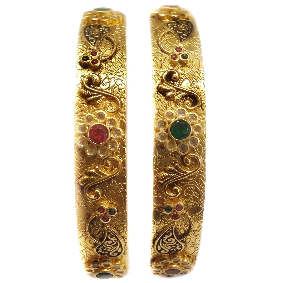 22k Gold Flower Shape Antique Kada Bangles MGA - GP032
