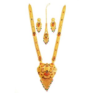 22k Gold Rajawadi Meenakari Flower Necklace Set MGA - GLS024