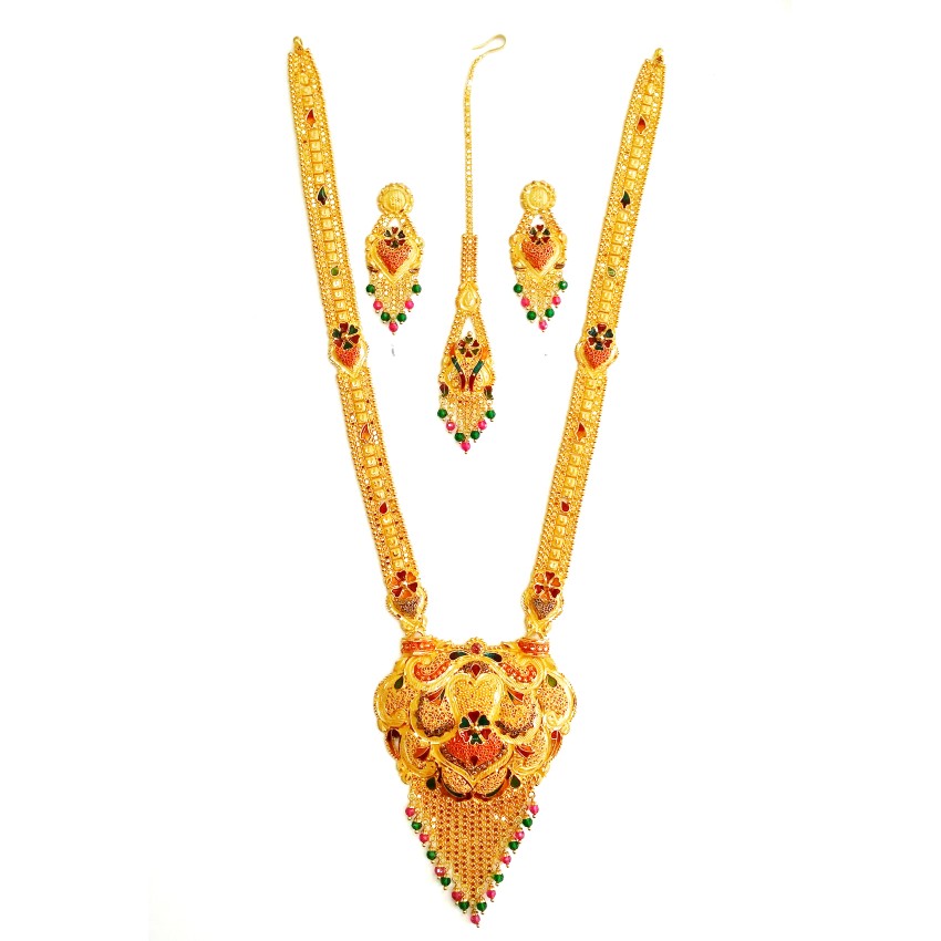 22k Gold Rajawadi Meenakari Flower Necklace Set MGA - GLS024