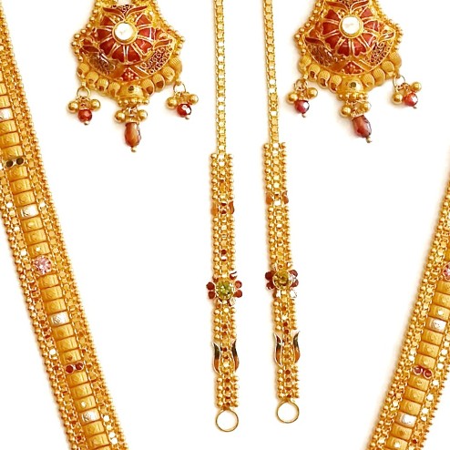 22k Gold Rajwadi Meenakari Necklace Set MGA - GLS012 - Image 4