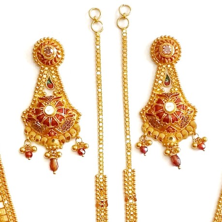 22k Gold Rajwadi Meenakari Necklace Set MGA - GLS012 - Image 3