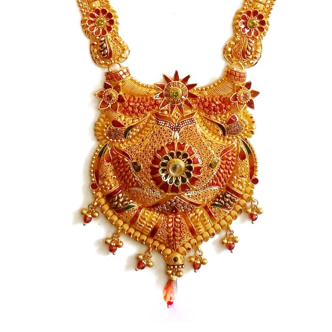 22k Gold Rajwadi Meenakari Necklace Set MGA - GLS012 - Image 2