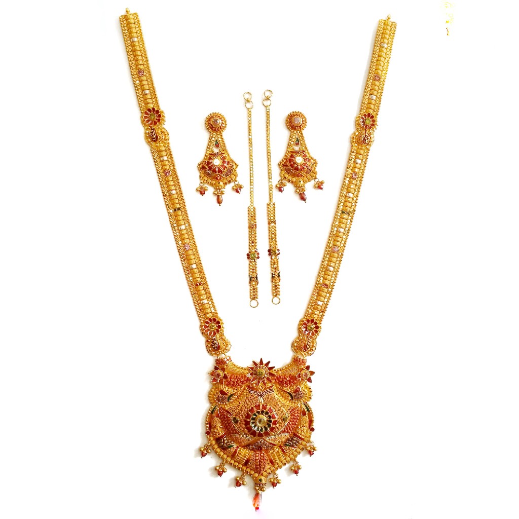 22k Gold Rajwadi Meenakari Necklace Set MGA - GLS012