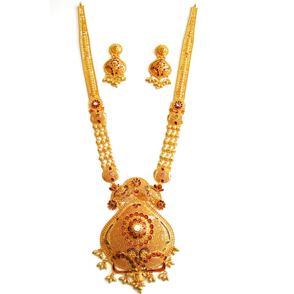 22k gold rajwadi long necklace set mga - gls011