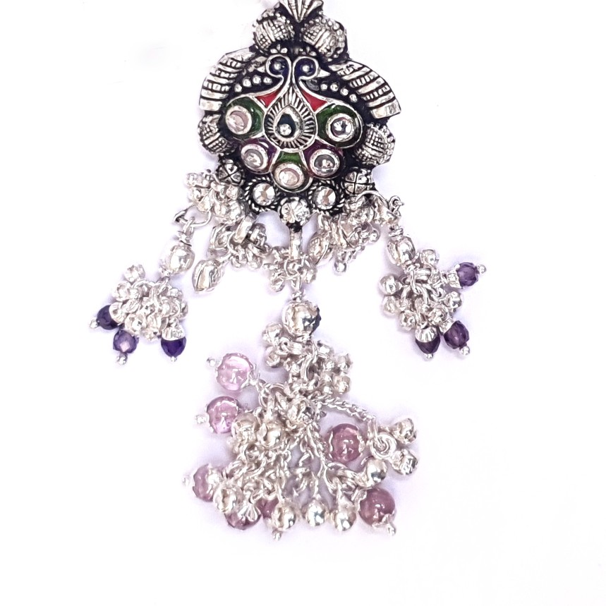 Oxidised meenakari peacock silver juda mga -jus0057 - Image 2