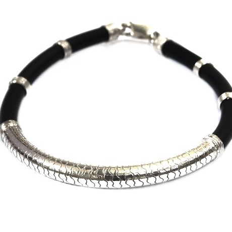 925 sterling silver leather belt bracelet mga - brs0342