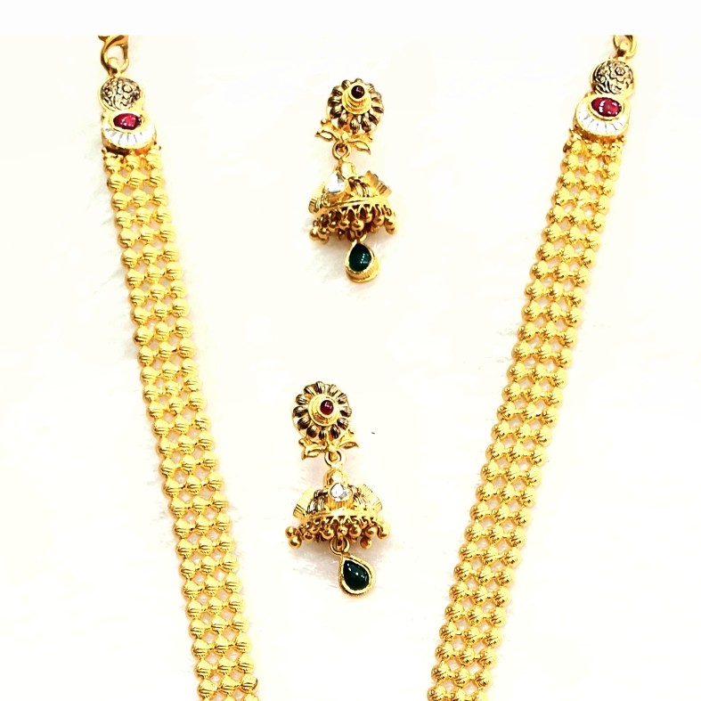22k gold antique long necklace set mga - gn0054 - Image 3