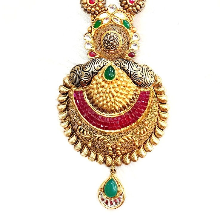 22k gold antique long necklace set mga - gn0054 - Image 2