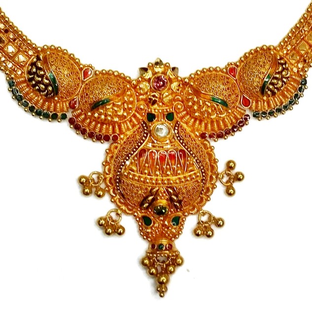 22k gold calcutti half necklace set mga - gn0046 - Image 2