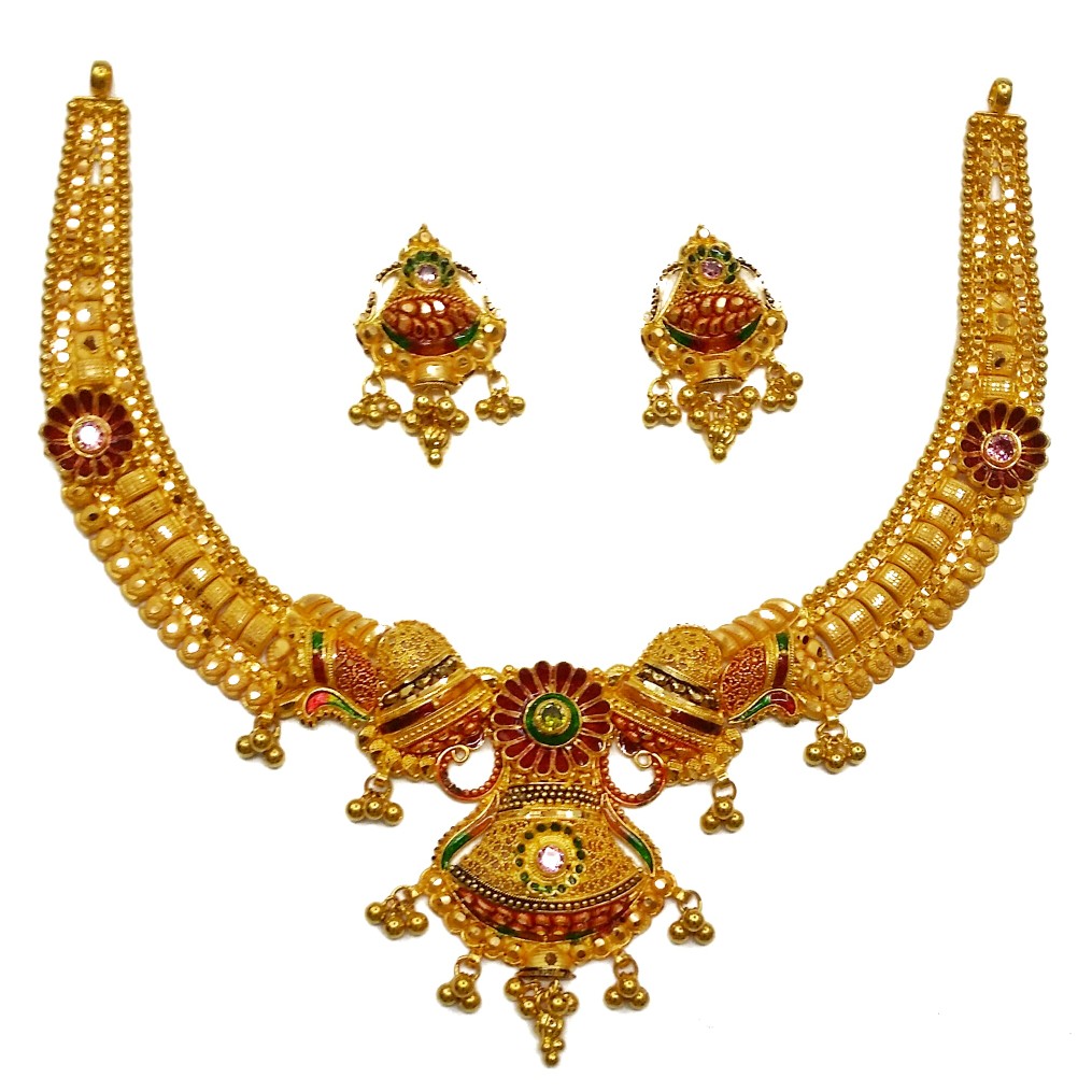 22k gold calcutti half necklace set mga - gn0045