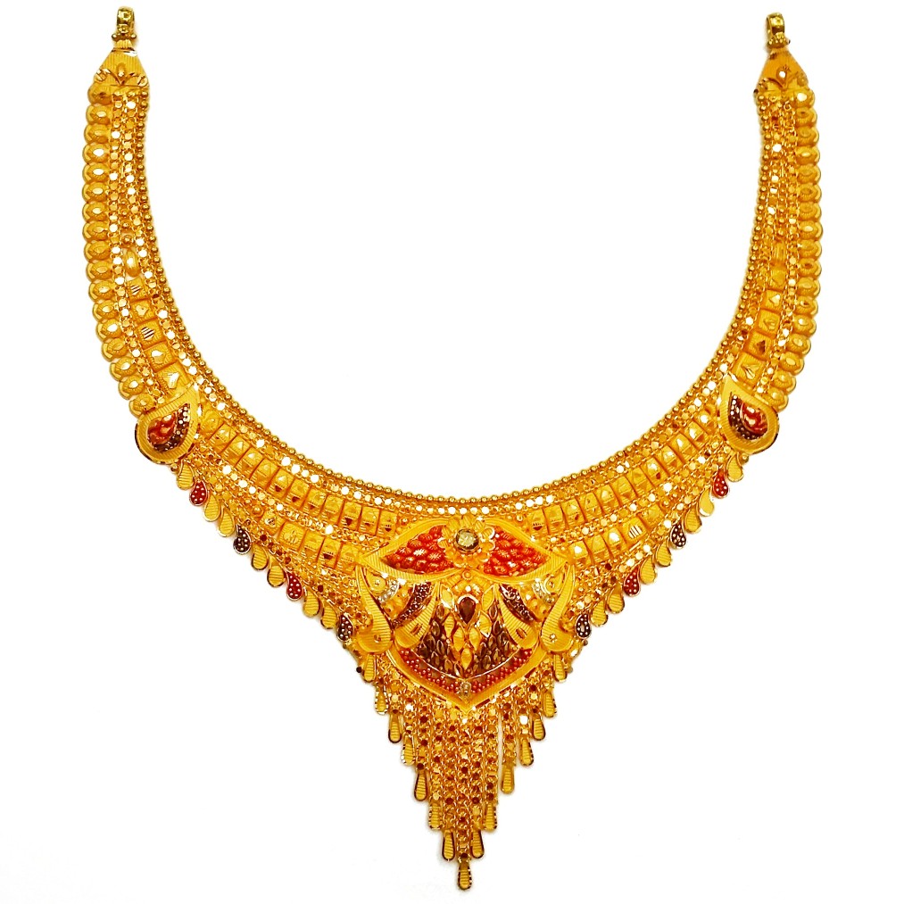22k gold half calcutti necklace mga - gn0040