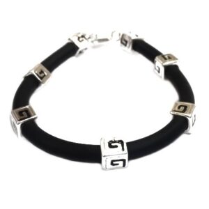 925 Sterling Silver Leather Belt Gents Bracelet MGA - KRS0095