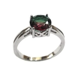 925 Sterling Silver Fancy Red And Green Colour Stone Ring MGA - LRS1566