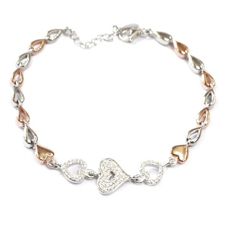 925 Sterling Silver Heart Shape Bracelet MGA - BRS0420